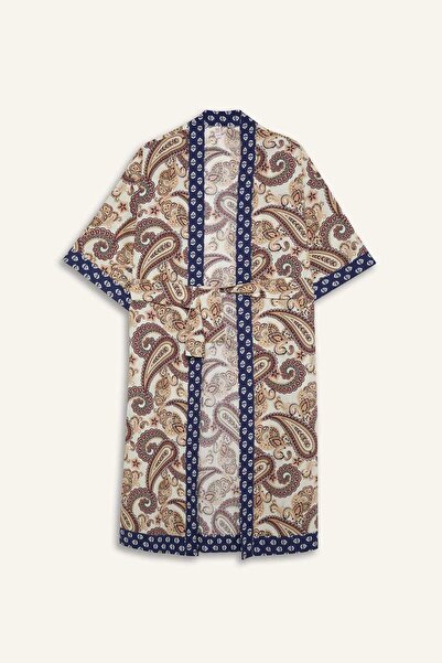 DeFacto Regular Fit Belted Ethnic Patterned Cotton Kimono-Fall in Love D0456Ax25Sp