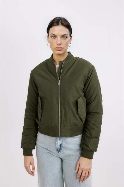 DeFacto Waterproof College Collar Plain Zipper Pocket Bomber Jacket Coat C1616Ax24Au