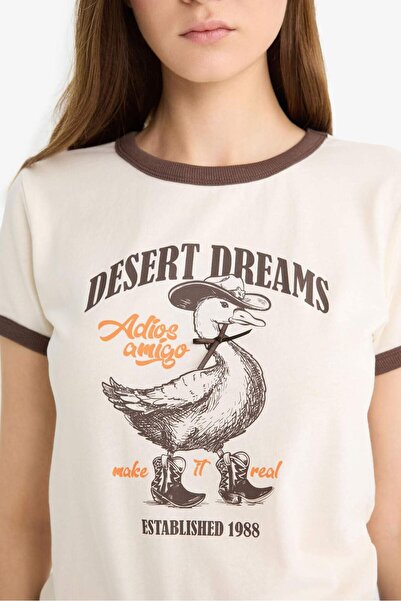 DeFacto Coool Regular Fit Crew Neck Bedrucktes Kurzarm-T-Shirt F5149AX25SM