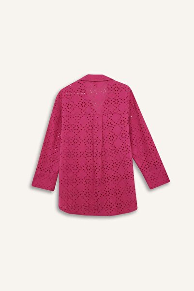 DeFacto Fall in Love Βαμβακερό κεντημένο ροζ πουκάμισο παραλίας C0506AX24SM