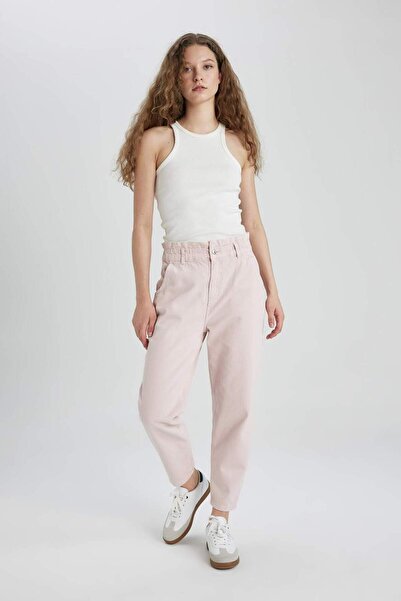 DeFacto Paperbag High Waist Relaxed Fit Lightweight Straight Leg Ankle Length Jean Pants C1280Ax24Sm