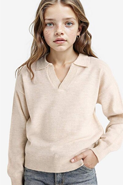 DeFacto Standard Fit Polo Neck Knitwear Beige Girls' Sweater E7738A8/Bg144