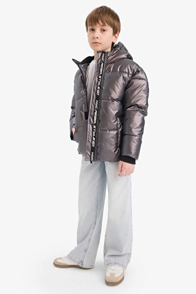 DeFacto Boy's Water Repellent Ribbed Sleeve Hooded Fleece Lined down Jacket C5524A824Wn