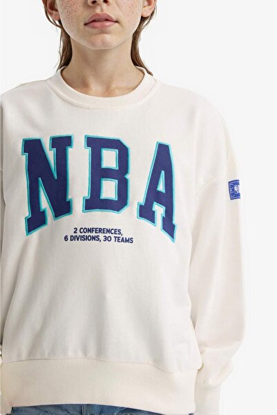 DeFacto Girls' Nba Wordmark Oversized Wide Fit Crew Neck Sweatshirt F3200A825Au
