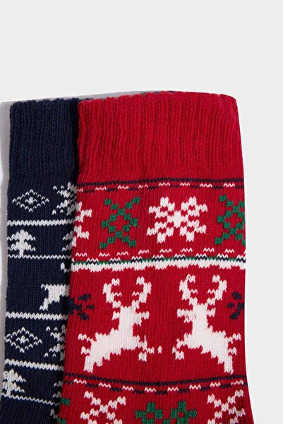 DeFacto Мъжки новогодишни тематични дълги памучни чорапи, 2 чифта G3909AXNS