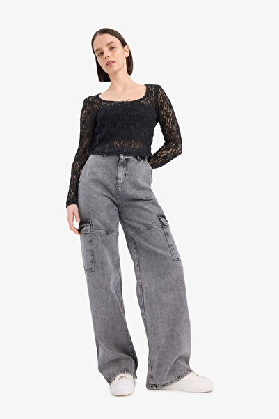 DeFacto Coool Round Neck Fitted Lace Long Sleeve Blouse E7614Ax25Sp