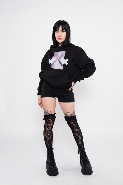 Sekizbiraltı Μπλούζα με κουκούλα με στάμπα Send Nudes, Oversize, Unisex, Μαύρη