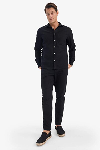 DeFacto Παντελόνι με εμφάνιση από 100% βαμβακερό λινό, ελαστική μέση, λεπτή εφαρμογή, λεπτή εφαρμογή, ίσιο πόδι με τσέπες D2671AX25SM