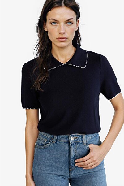 DeFacto Regular Fit Strickpullover mit Polokragen und kurzen Ärmeln G0490AX25AU