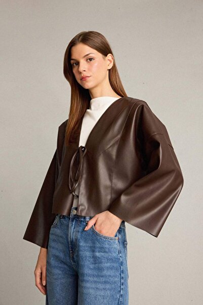 DeFacto Μπουφάν από συνθετικό δέρμα με δέσιμο μπροστά G6248AX25WN