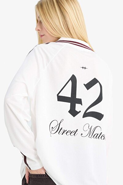 DeFacto Coool Oversize-T-Shirt mit weitem Schnitt und Polokragen und langen Ärmeln F8751AX25AU