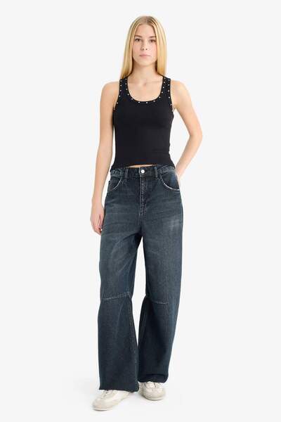 DeFacto Cool Fitted Square Neck Ribbed Camisole Tank Top G1611Ax25Au