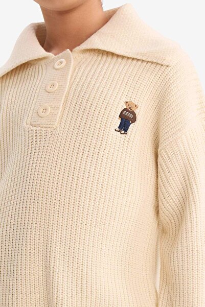 DeFacto Girl's Polo Neck Embroidered Knitwear Sweater G3060A825Au