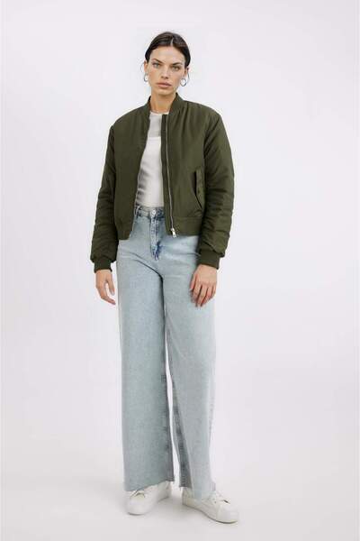 DeFacto Waterproof College Collar Plain Zipper Pocket Bomber Jacket Coat C1616Ax24Au