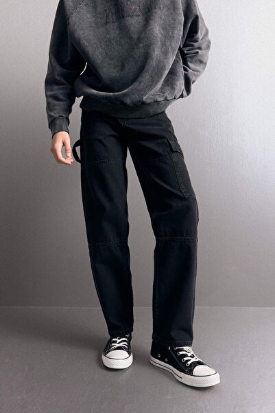 DeFacto 100% Cotton Relax Fit Wide Leg Cargo Pocket Jeans F2986Ax25Au