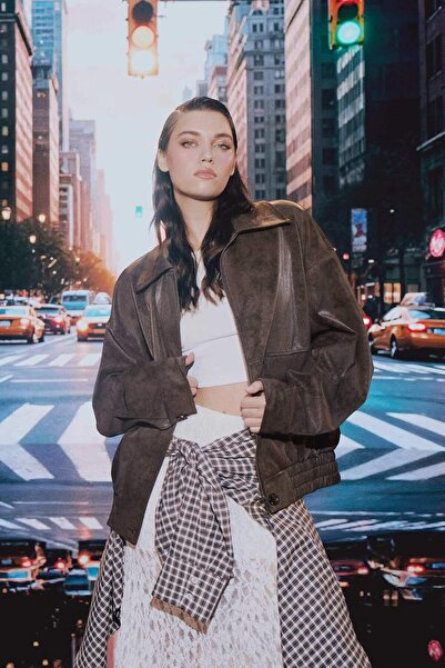 DeFacto Afra x Dad Fit Πόλο Μπουφάν με φερμουάρ από σουέτ F9502AX25AU