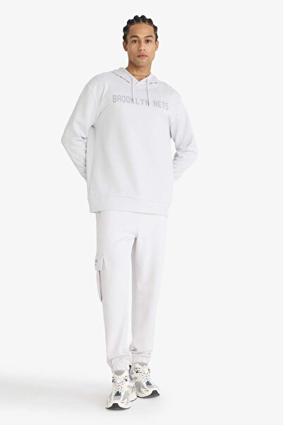 DeFacto DeFactoFit NBA Brooklyn Nets Standard Fit Kapuzenpullover mit bedrucktem Jacquard-Sweatshirt C8916AX24AU