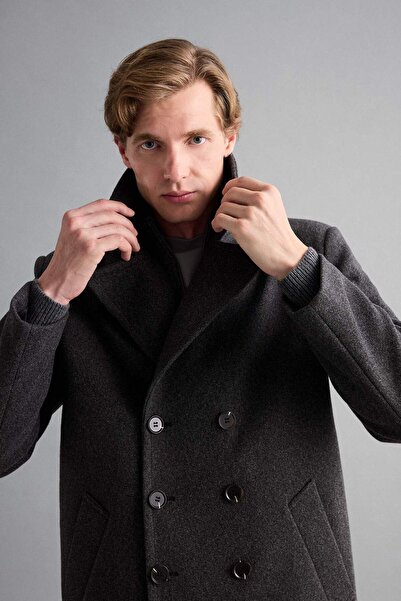 DeFacto Slim Fit Slim Fit Buttoned Pocket Lined Cashmere Coat Parka D1521Ax24Wn