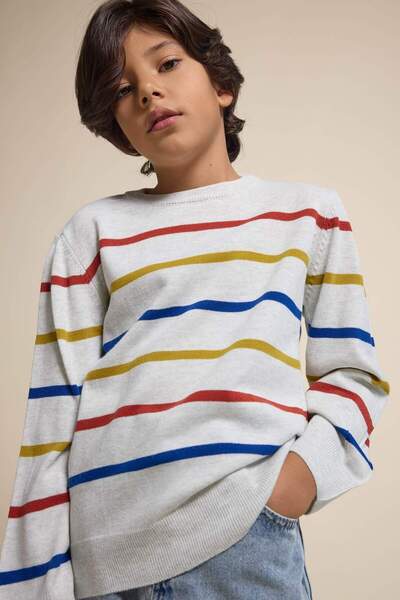 DeFacto Boy's Striped Crew Neck Sweater F3742A825Wn