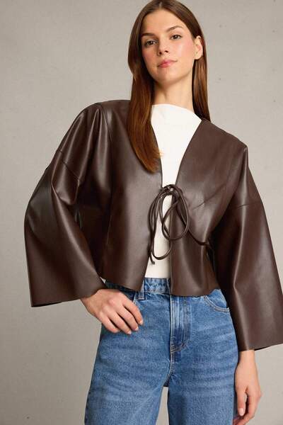 DeFacto Μπουφάν από συνθετικό δέρμα με δέσιμο μπροστά G6248AX25WN