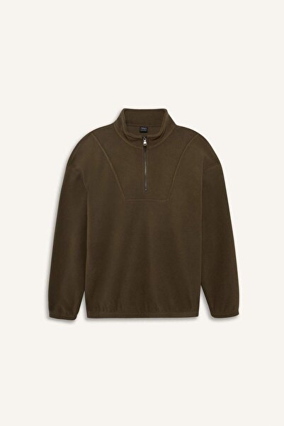 DeFacto Boxy Fit High Neck Half Zip Fleece Sweatshirt E8632Ax25Wn