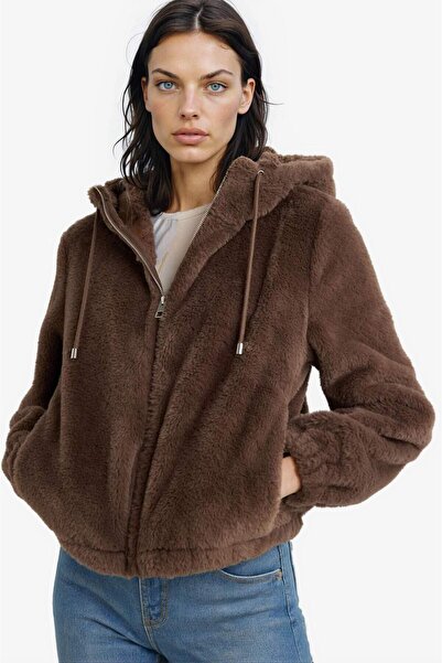 DeFacto Regular Fit Fleece Lined Hooded Zippered Faux Fur Jacket F2148Ax25Wn