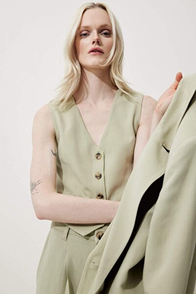 DeFacto V-Neck Linen Blend Blazer Vest C3828Ax25Sm