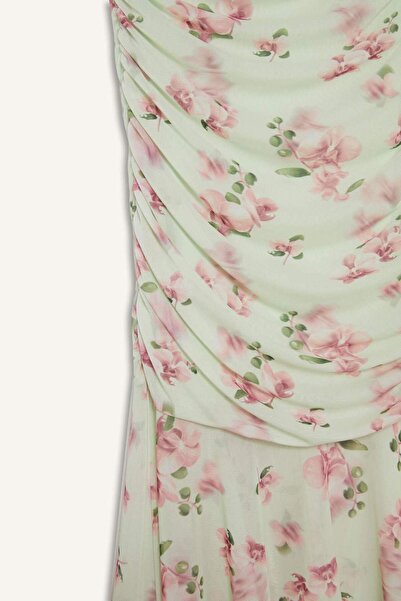 DeFacto Coool Bodycon Σώμα που αγκαλιάζει στράπλες φλοράλ στάμπα τούλι μάξι φόρεμα F5577AX25SM