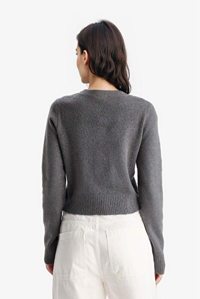 DeFacto Coool Slim Fit Slim Fit Crew Neck Buttoned Knitwear Cardigan E8236Ax25Wn