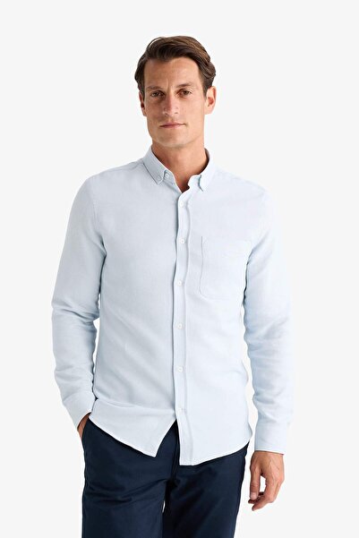 DeFacto Póló nyakú, vékony szabású texturált ing - hosszú ujjú T2066AZ24AU