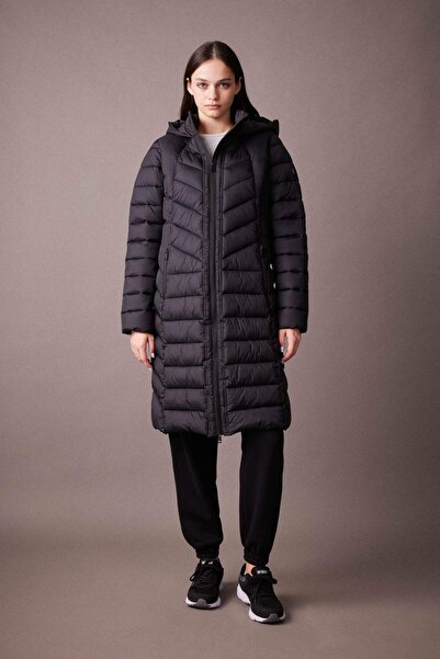 DeFacto Dlouhá péřová bunda - Parka s kapucí, Slim Fit, kapsa na zip