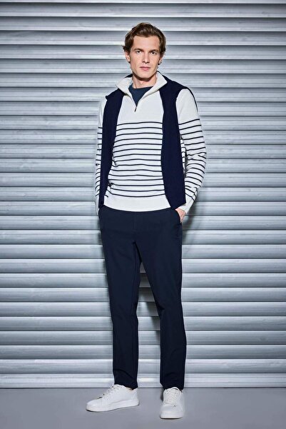 DeFacto Standard Fit Half Zipper Striped Knitwear Sweater F1522Ax25Au