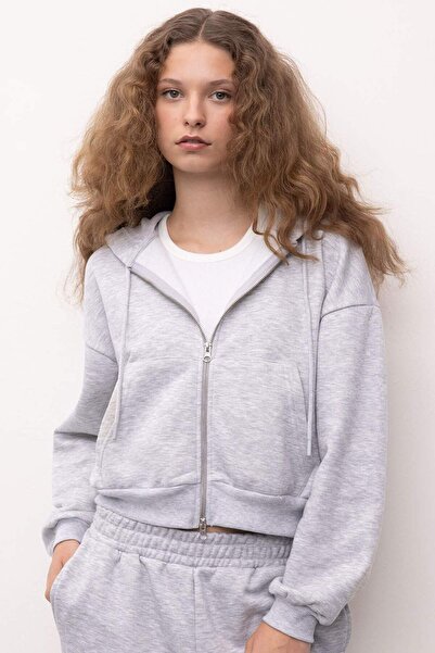 DeFacto Coool Standard Fit Hooded Basic Απλό Φούτερ με φερμουάρ τσέπης καγκουρό Z7069AZ24WN