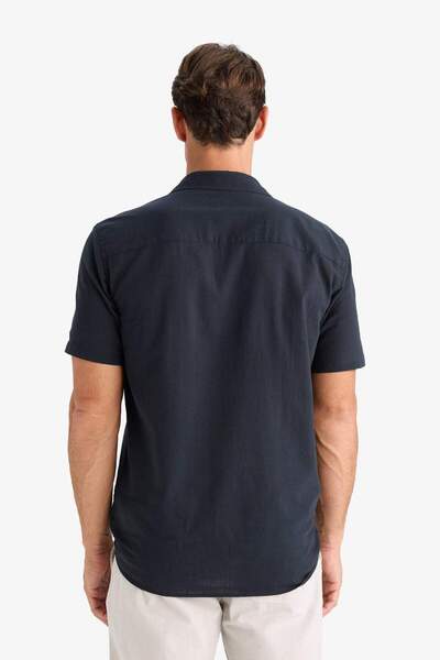 DeFacto 100% Cotton Regular Fit Summer Polo Collar Linen Look Short Sleeve Shirt D7551Ax25Sp