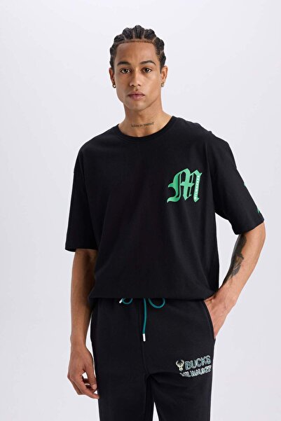 DeFacto DeFactoFit NBA Milwaukee Bucks Oversize Φαρδιά Μπλουζάκι με κοντό μανίκι B3910AX24SP