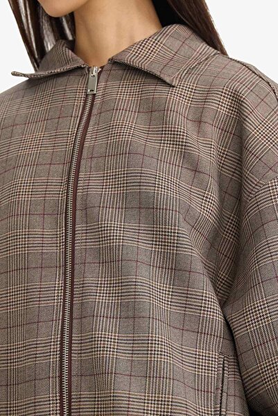DeFacto Zippered Checkered Taffeta Jacket G2872Ax25Wn