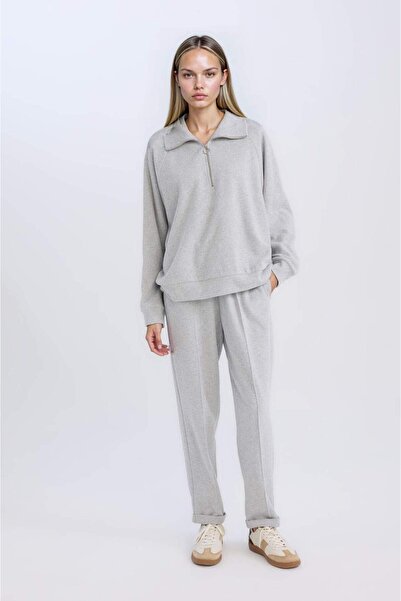 DeFacto Χειμερινό παντελόνι κανονικής εφαρμογής ελαστικό στη μέση Basic ίσιο κορδόνι τσέπες στο πόδι διπλωμένο μακρύ μήκος