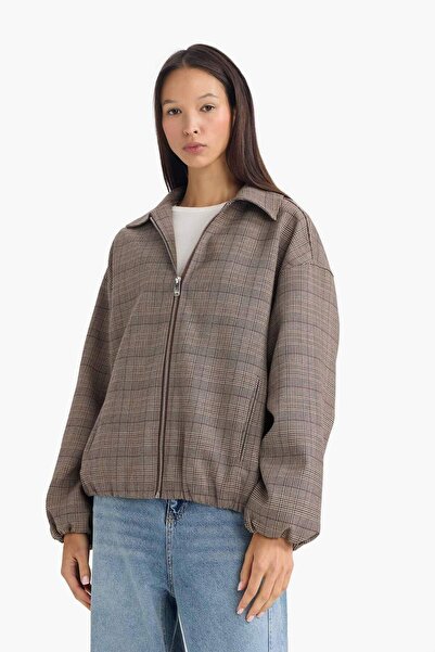 DeFacto Zippered Checkered Taffeta Jacket G2872Ax25Wn