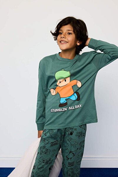 DeFacto Stumble Guys-Pyjama-Set für Jungen, langärmliges Oberteil, langer Unterteil, F5176A825AU