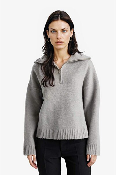 DeFacto Oversize Wide Fit Half Zipper Stand Collar Knitwear Sweater A8180Ax25Wn