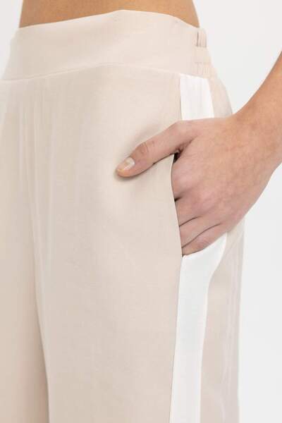 DeFacto Ψηλόμεσο παντελόνι βισκόζης με τσέπες - φαρδύ φαρδύ πόδι, λεπτομέρεια με ρίγες στο πλάι