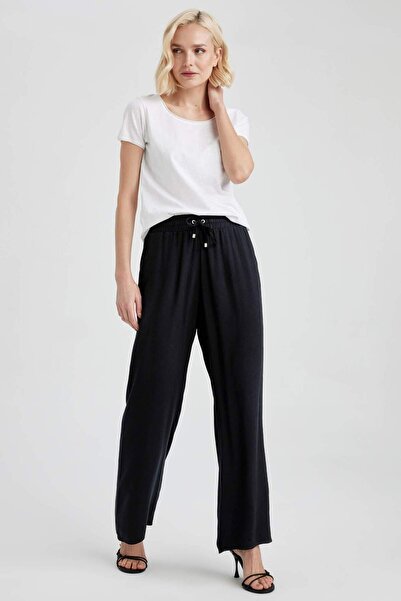 DeFacto Florida Florida High Waist Wide Leg Viscose Trousers with Pockets J8738az23sm