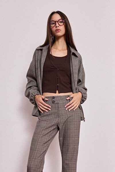 DeFacto Zippered Checkered Taffeta Jacket G2872Ax25Wn