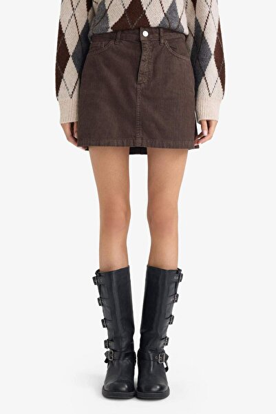 DeFacto A-Line Regular Waist Corded Fabric Velvet Mini Skirt G4077Ax25Wn