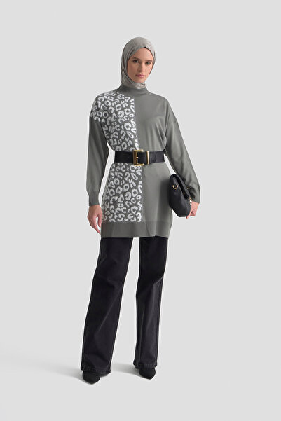 Armine Patterned Ribbed Steel Knitwear Tunic