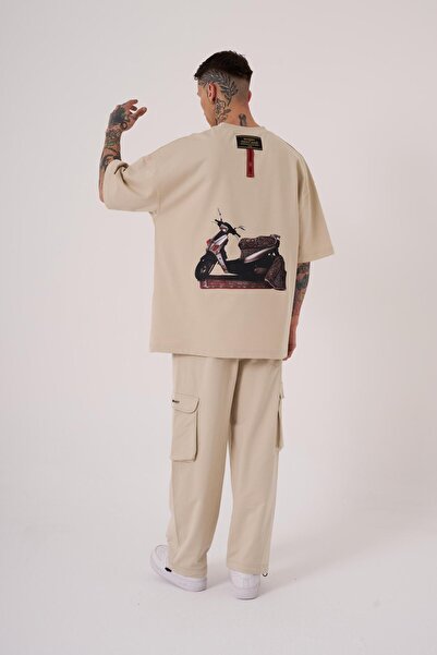 Machinist Ανδρικό μπλουζάκι Carpet Patch με τύπωμα oversized Ανοιχτό μπεζ