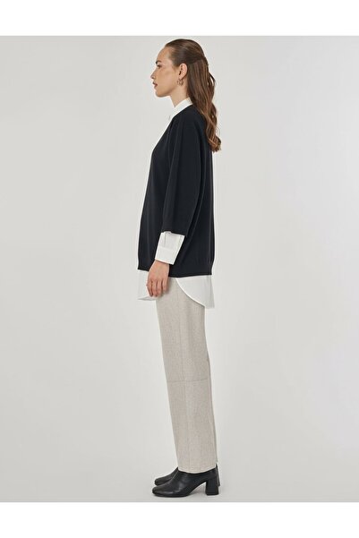 Kayra Sequin Embroidered Viscose Knitwear Tunic Black