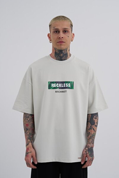 Machinist Reckless Leaves Printed Men's Gray Oversize T-Shirt