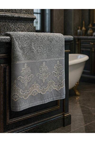 Çeyiz Bahçesi Французький рушник з каймою Zerda, сірий оксамит, 50&90