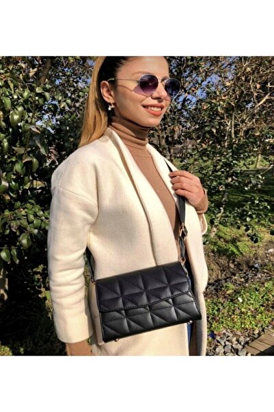 PurpleART Női fekete steppelt, állítható oszloppántos kereszt válltáska